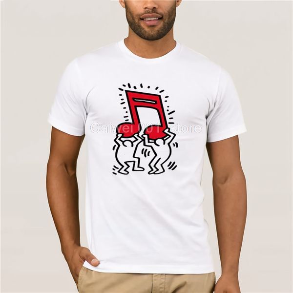 

100% cotton tshirt men keith haring with music being the theme white sports man's t-shirt