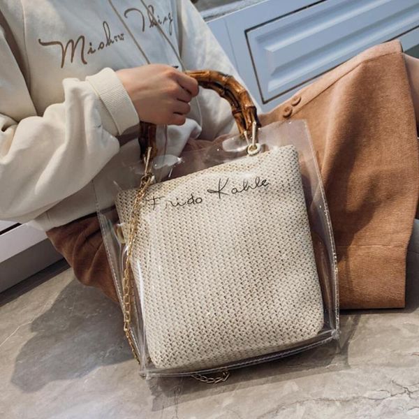 

transparent jelly weave tote bag 2020 summer new high-quality women's designer handbag chain shoulder messenger bag travel
