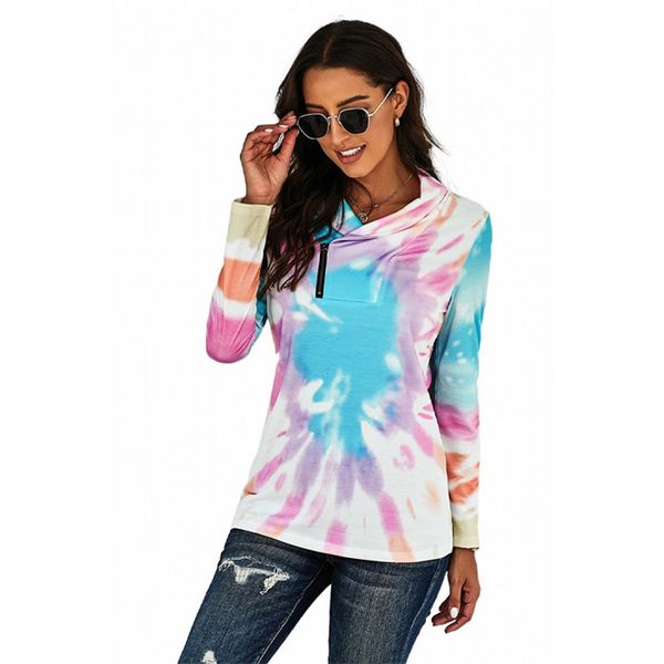 

autumn tie dye hoodied womens long sleeve pullover hooded with rope cap sweatshirts casual patchwork women designer clothing, Black