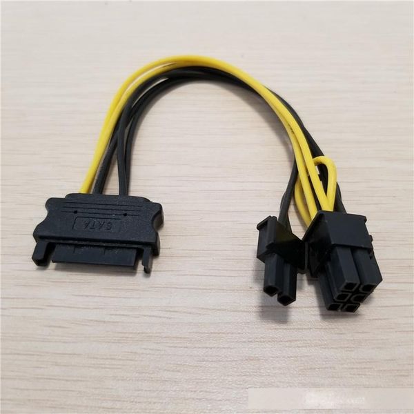 

10pcs/lot sata male 15pin to 8pin(6p 2p) graphics card power supply cable 15cm 18awg