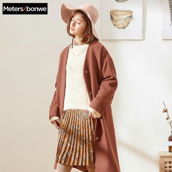 

metersbonwe aself women woolen coat outerwear winter clothing office lady coat fashion warm woolen blends elegant, Black