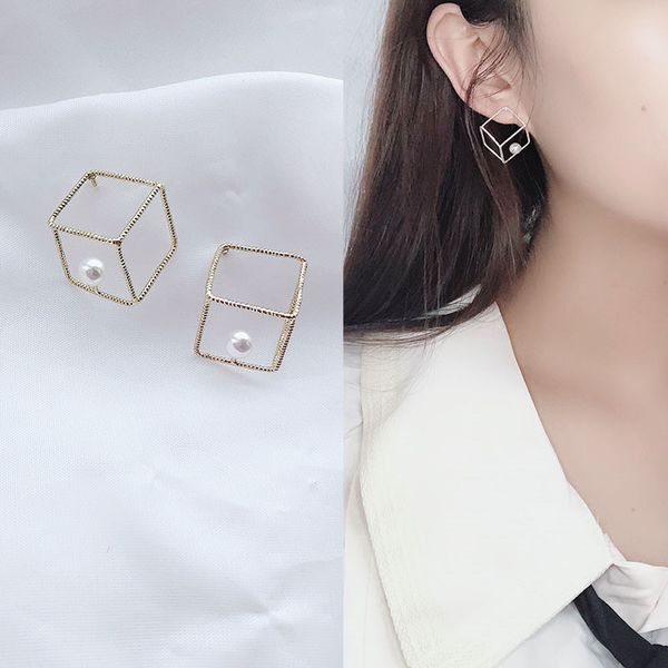 

stud ear earring women party stud earrings design ladies fashion wedding lady artificial pearl sweet yellow classic zinc alloy, Golden;silver