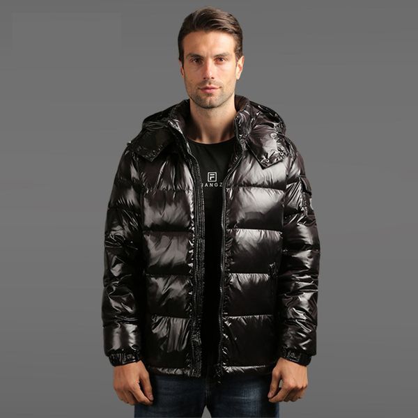 

male money down jacket white duck down the european and american short coats hooded casual thickening male jacket, Black