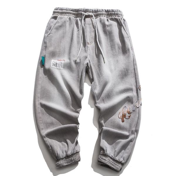 

2020ss hip hop patchwork print denim jeans streetwear harajuku elastic waist pant man oversize loose joggers men trousers black, Blue
