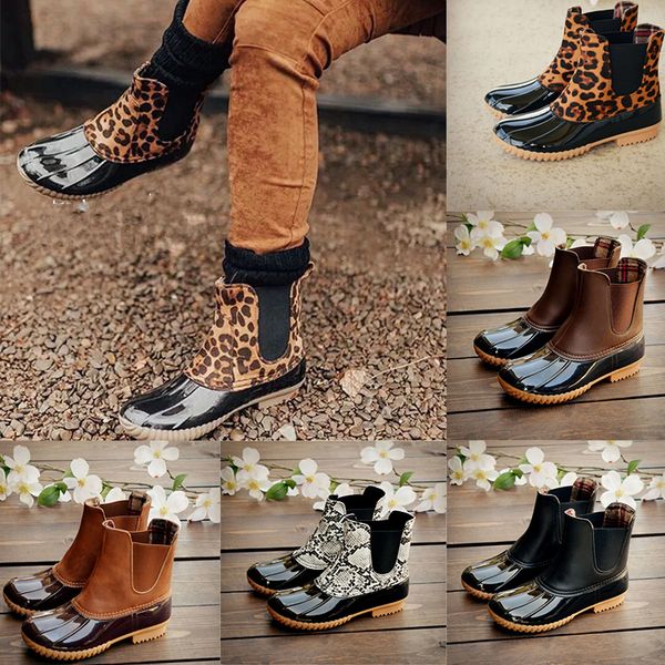 

женская мода leopard скольжению duck boots winter boots женская обувь ботильоны пвх взрослые скольжению на водонепроницаемого дышащего дождь, Black
