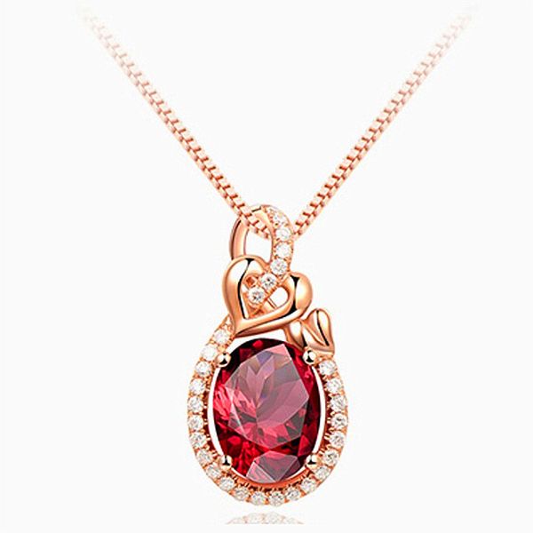 

dainty female red crystal pendant necklace classic rose gold color chain necklace for women trendy bridal oval wedding, Silver