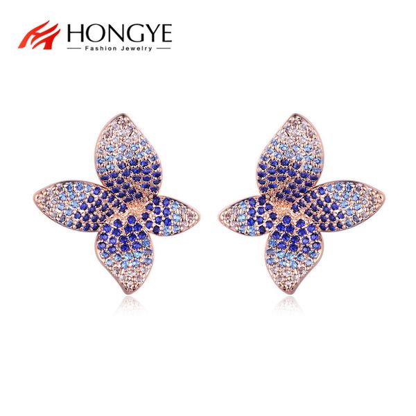 

stud hongye fashion lovely femme earrings embedded blue zircon butterfly acrylic ear nails year jewelry teenager, Golden;silver