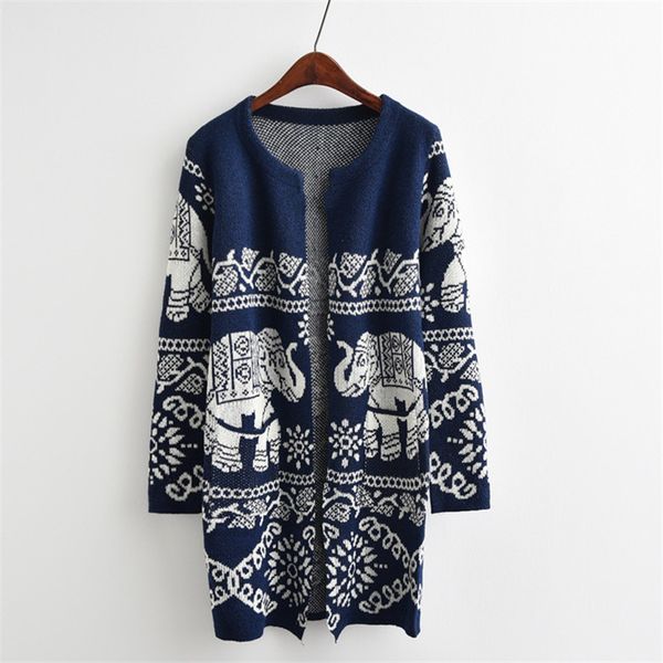 

women's knits & tees artguy winter loose elephant pattern knit cardigan sweater coat women pockets long sleeve oversize jumper warm swe, White