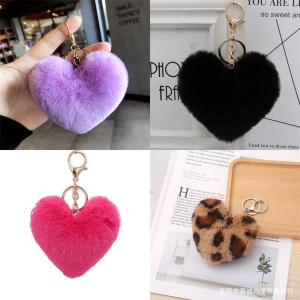 

leopard print keyring lanyard charm love heart cute keyholders plush pendant soft ball keychains car accessories fashion 1 66zc f2