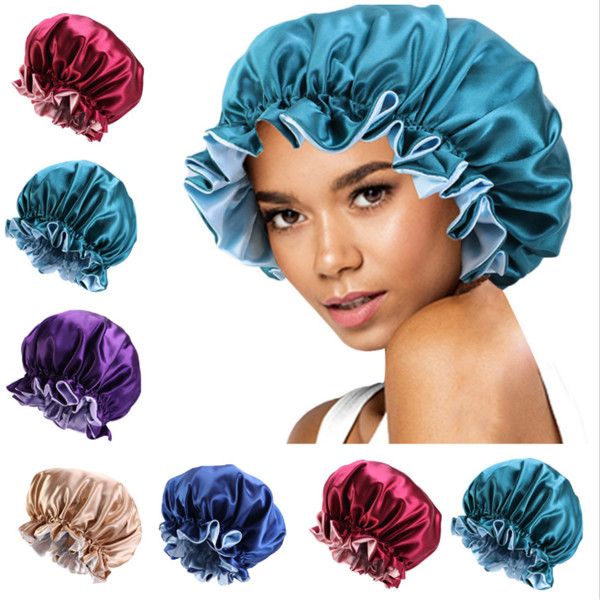 

New Silk Night Cap Hat Double side wear Women Head Cover Sleep Cap Satin Bonnet for Beautiful Hair - Wake Up Perfect Daily Factory Sale