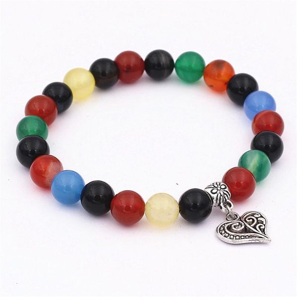 

vintage silver color heart charm beaded bracelet couple riend 8mm matte onyx handmade bracelets dropshipping, Golden;silver