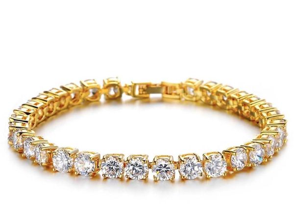 

6mm 5mm 4mm 3mm iced out tennis bracelet zirconia triple lock hiphop jewelry 1 row cubic luxury men bracelets, Golden;silver