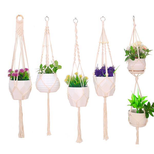 Macrame Planta Hanger Handmade Woven Hanging Titular Planta do algodão Planters Wall Hanging Planter Basket para Indoor Outdoor Jardim Pátio Varanda