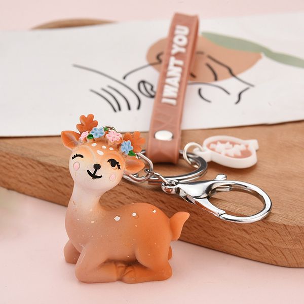 

girls fashion reindeer keychain sika deer giraffe pendant bijoux cute women animal key ring holder jewelry christmas xmas gift, Silver