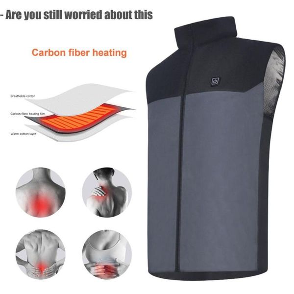 

outdoor t-shirts usb infrared heating vest jacket men women winter flexible electric thermal clothing waistcoat fishing hiking sets, Gray;blue