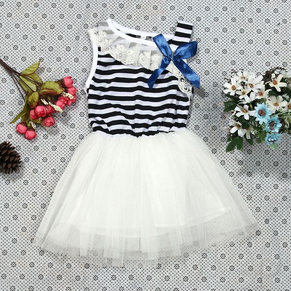 

kids cute dress baby girls stripe bowknot lace princess dress child blending party dress girls clothes, Red;yellow