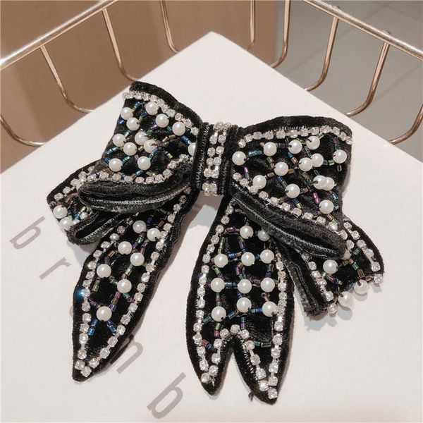 

2020 new korea style simple girl hair pin vintage black manual beads big bow hair clips for women fashion accessories