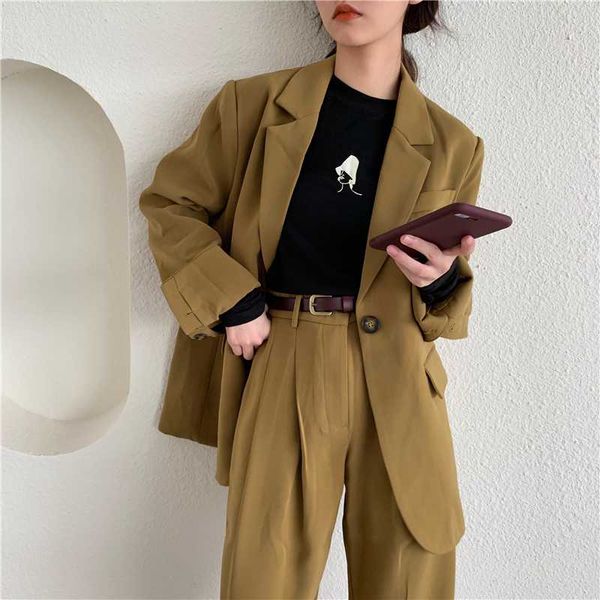 

women's suits & blazers 2021 stylish office blazer women lapel single breasted long sleeve work formal female suit outer coat, White;black