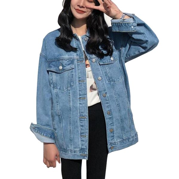

solid turn-down collar jean jacket for women loose casual blue fashionable women coats female outwear denim jacket feminine, Black;brown