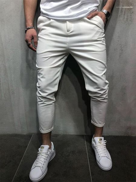 

casual homme slim trousers mens designer pencil pants fashion solid zipper fly mens clothes with pockets, Black