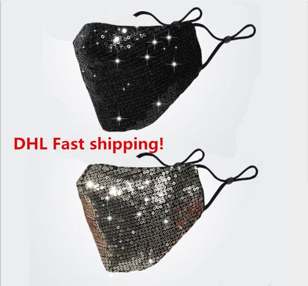 

dhl быстрый корабль unisex хлопок лица защитные чехлы для взрослых моды sequin face mask gold black fancy dress party mask free