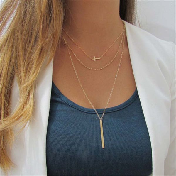 

cross necklace women multilayer cross pendant statement long chain necklace women's jewelry accessories collares kpop, Silver