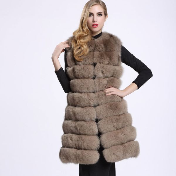 

women's fur & faux 2021 winter fluffy jacket women long vest high-grade coat, Black