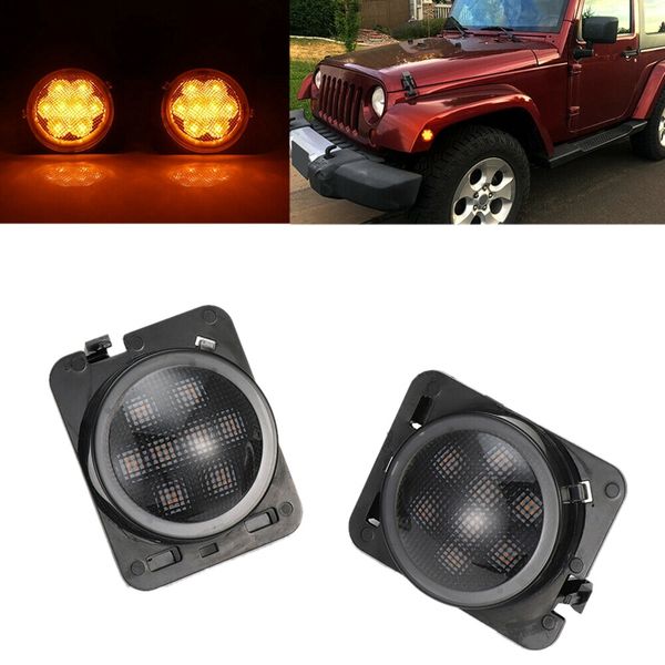 

1pair car front fender led side marker turn signal light smoke lens for wrangler jk 2007-2020
