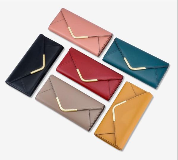 

women's fashion envelope long 3% fold handbag multi card wallet, Red;black