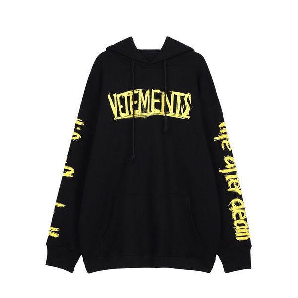 

2020 autumn winter vetements graffiti big logo world tour embroidery fashion casual wear hooded men women clothing cotton hoodie, Black