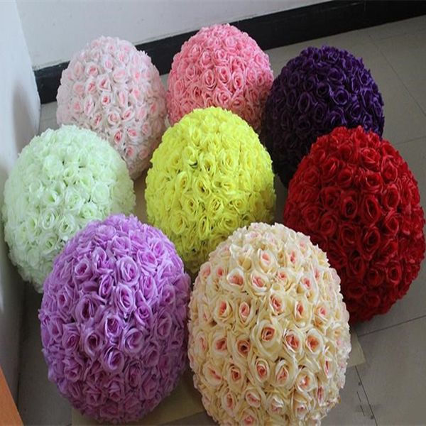 

decorative flowers & wreaths 16" 40cm big size kissing balls artificial encryption rose silk flower ball ornament for wedding festival