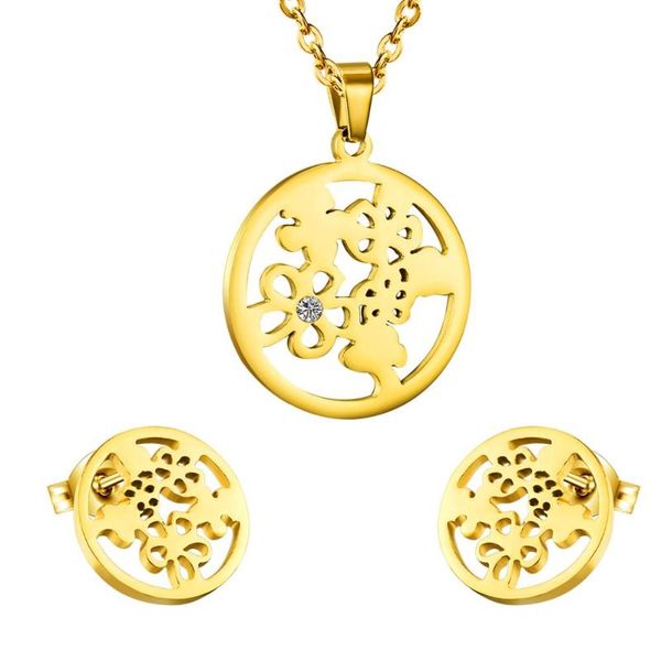 

luxukisskids stainless steel sets around flower jewelry sets western style fashion jewelry, Silver