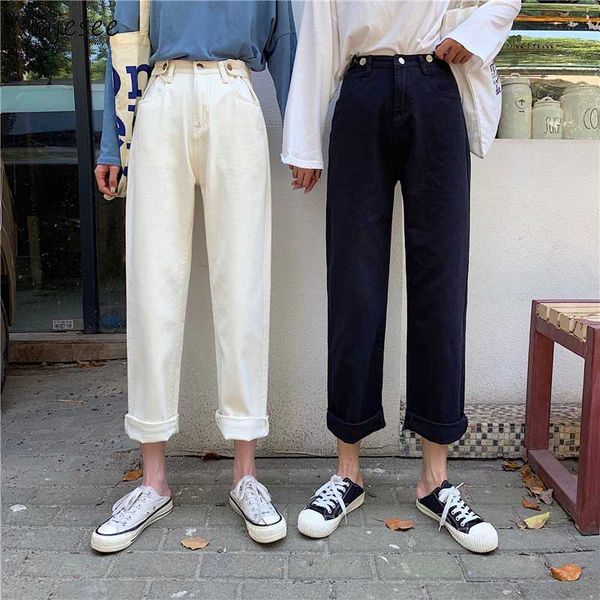 

women's jeans women solid vintage straight autumn trousers leisure all-match korean style ulzzang womens simple students teens femme, Blue