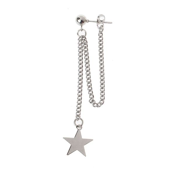 

1pc double chain star moon heart dangling earring stainless steel jewelry, Silver
