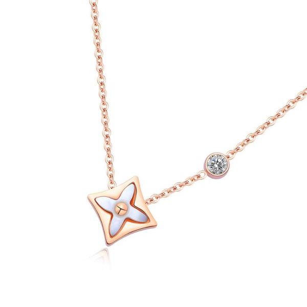 

316l stainless steel necklace crystals star pendant necklaces charms petal pendant zircon clavicle chain for women, Silver