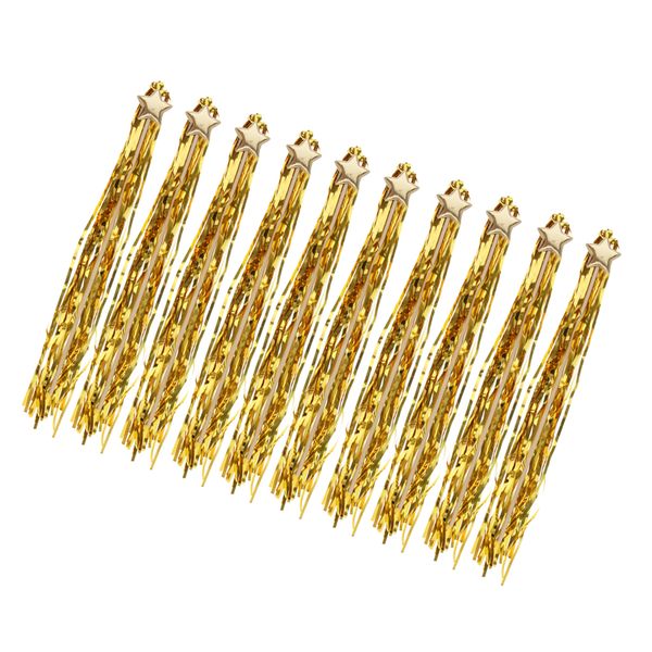 

pack of 10 metallic tinsel fringe star wands fairy stick with bells wedding decor