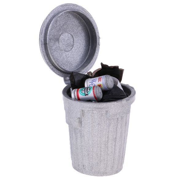 

1:12 dollhouse miniature metal trash garbage can home decoration silver