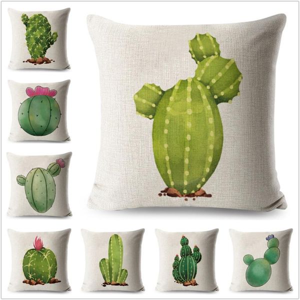 

cushion/decorative pillow watercolor cactus pillowcase plant linen 45*45 cm square cushion cover for sofa home decorative printed throw case