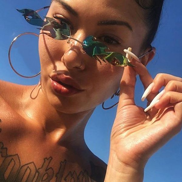 

fashion fire flame sunglasses rimless sunglasses narrow streetwear for women men a66, White;black