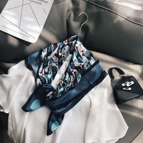 

scarves royalmaybe retro sunscreen small silk scarf professional wild square female decorative headband, Blue;gray