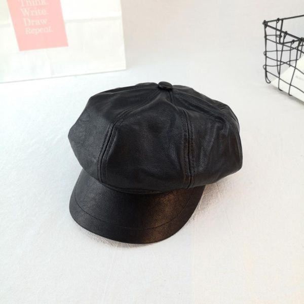 

hat female autumn and winter street retro leather octagonal hat newsboy japanese beret, Blue;gray