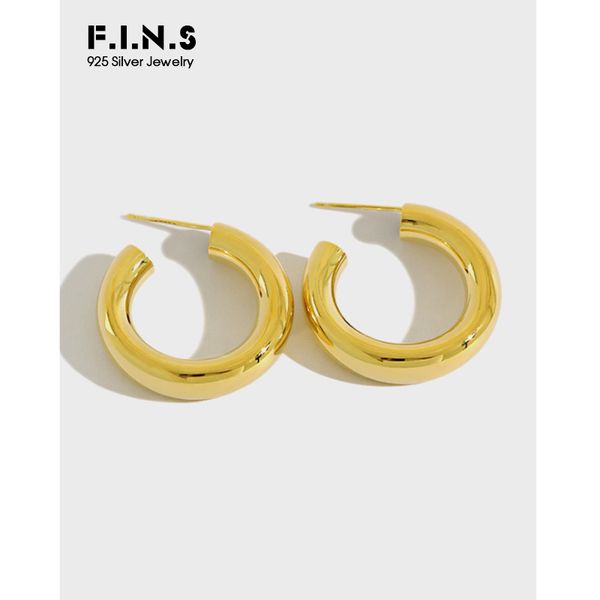 

f.i.n.s pure silver earrings 925 concise c-shape hoop earrings gold color circle simple korean fashion earring fine jewelry 200921, Golden;silver