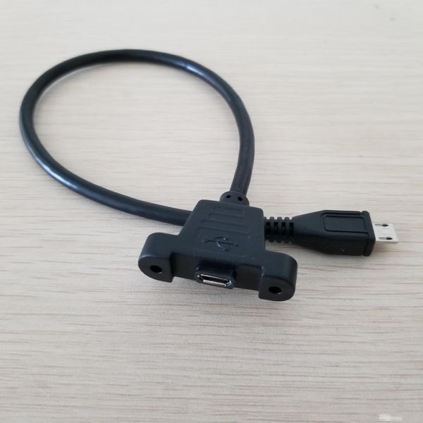 

screw lock panel mount micro usb 2.0 type b male to female m/f extension data sync power charge cable 30cm screws shielding