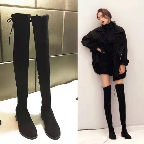 

women boots women shoes platform boots kneehigh casual shoes female motorcycles flock winter snow, Black