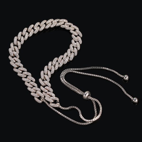 

9mm wide cubic zirconia paved bling out curb cuban miami chain chokers necklace for women men hip hop rapper jewelry, Silver