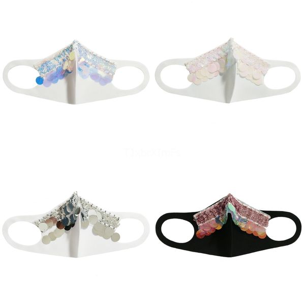 

bling bling sequin mask outdoor suncreen anti dust breatable wasable mask facial protective#202, Black