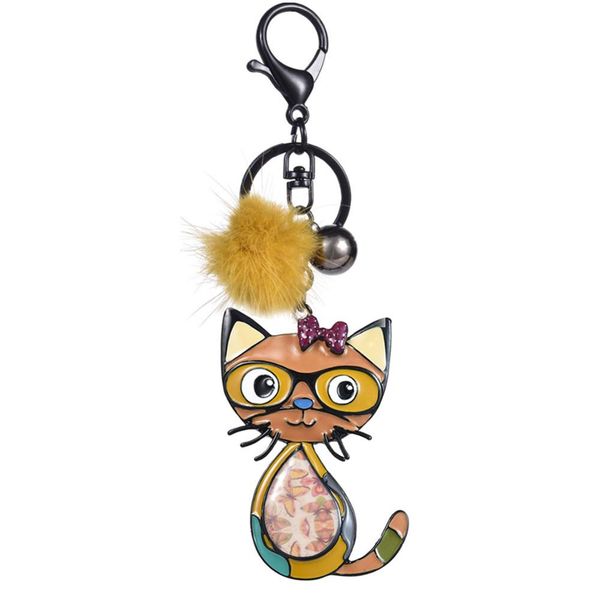 

keyring of new arrival cute cat car pendant key holder chains for kids bags women fashion pompon gold color keychains rings, Slivery;golden