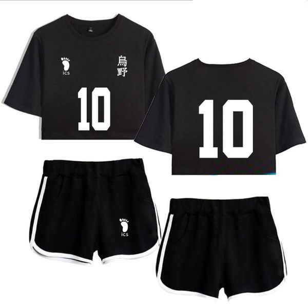 

два куска набор женщин женские набор урожай вершины и шорты аниме хайкую сексуальный пуловер хлопок эластичная талия хит хитрым трексуиком п, Gray