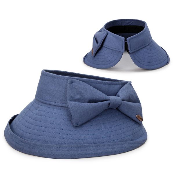 

2020 summer portable sunshade big bow wide brim sun hat sunscreen beach hats empty visor cap for women ourdoor traveling, Blue;gray