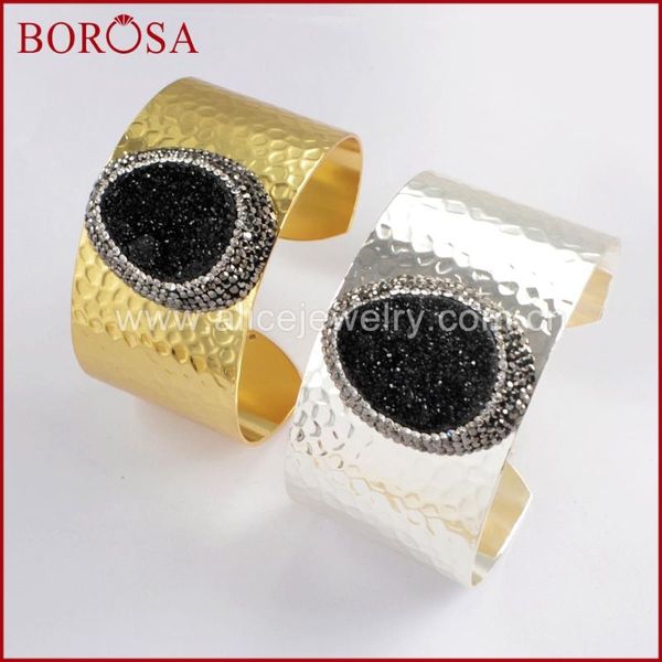 

borosa 3/5pcs black druzy bangles gold/silver color natural stones bangle drusy bracelet jewelry for women girl jab932
